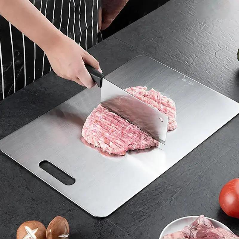 Stainless Steel Cutting Board for Kitchen Double-Sided Chopping Board Food Grade Cutting Mat Serving Tray Fruit Meat Chopping Board