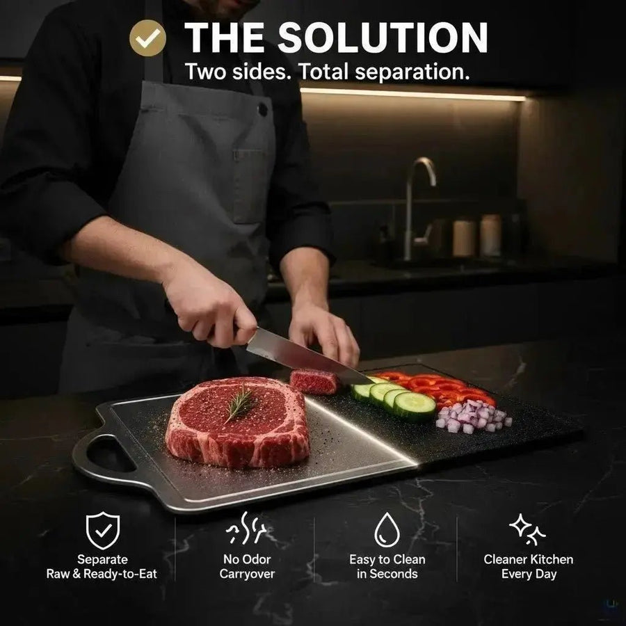 Dual-sided cutting board for cleaner kitchen prep