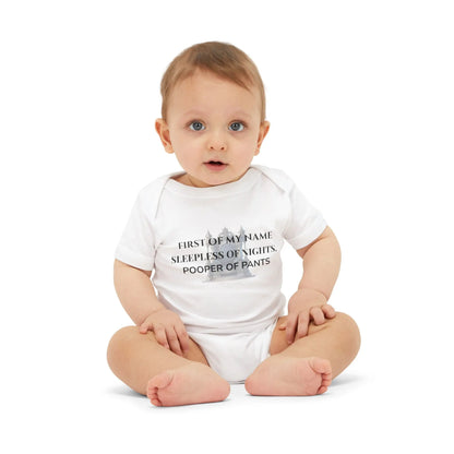Funny onesie - 'First of My Name, Sleepless of Nights, Pooper of Pants Onesie' Cute Jersey One Piece for Infants