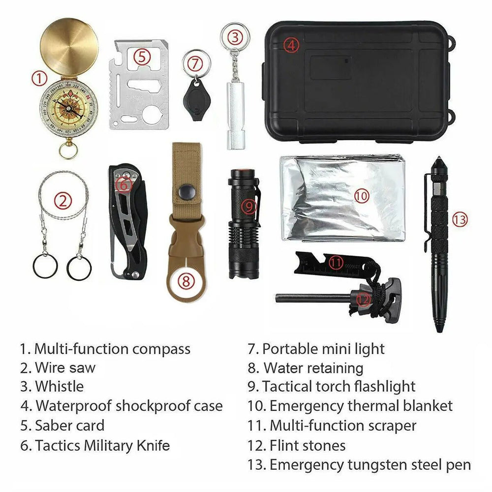 14 in 1 Outdoor Emergency Survival And Safety Gear Kit Camping - Handpicked HubEDeals
