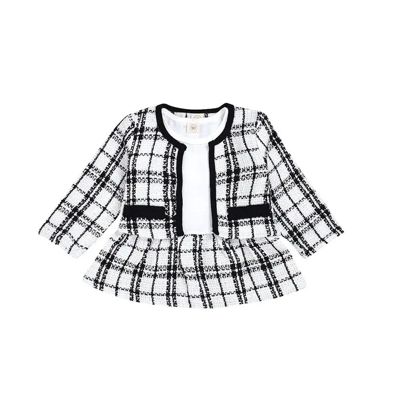 Plaid Two - Piece Long Sleeve Baby Girl Outfit – Sweater + Skirt Set - Handpicked Hub