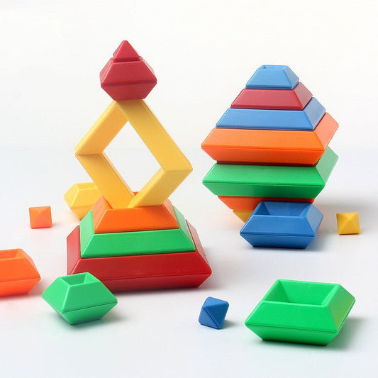 Kids Rainbow Tower Ring Wooden Jenga Color Cognitive Set Shapes Building Blocks Montessori Educational Toys for Kids Handpicked Hub