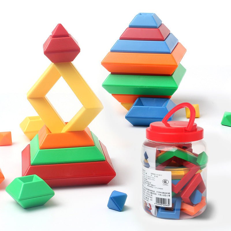 Kids Rainbow Tower Ring Wooden Jenga Color Cognitive Set Shapes Building Blocks Montessori Educational Toys for Kids Handpicked Hub