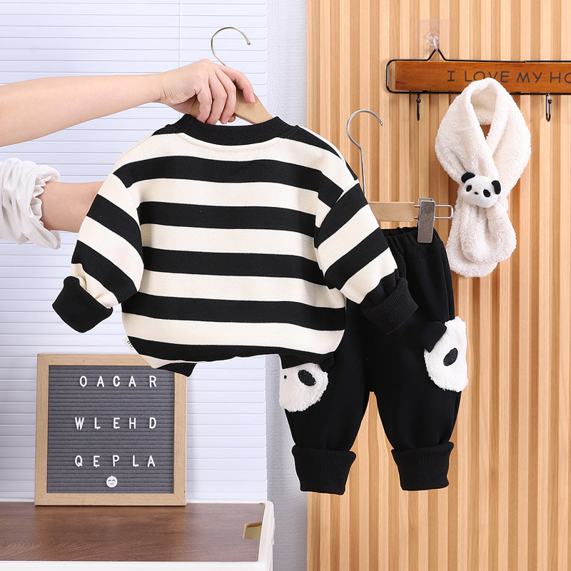 Fleece-Lined Striped Sweater Suit - Cozy and Cute for Kids