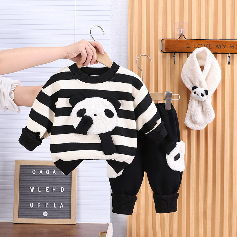 Fleece-Lined Striped Sweater Suit - Cozy and Cute for Kids