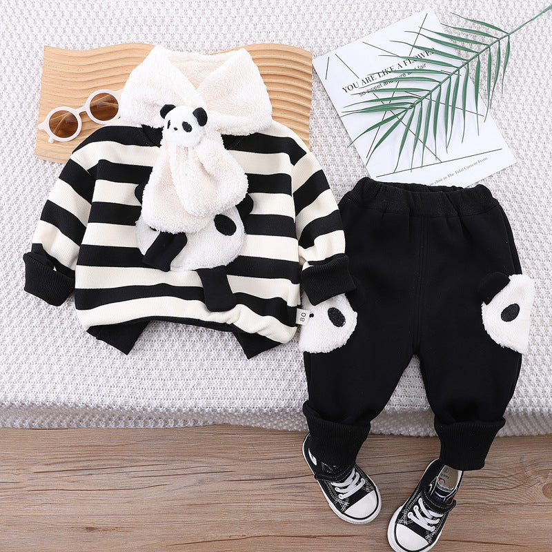 Fleece-Lined Striped Sweater Suit - Cozy and Cute for Kids