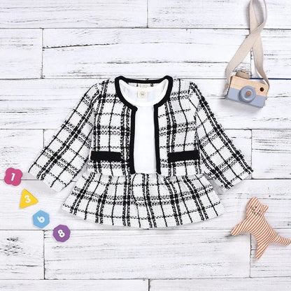 Plaid Two - Piece Long Sleeve Baby Girl Outfit – Sweater + Skirt Set - Handpicked Hub