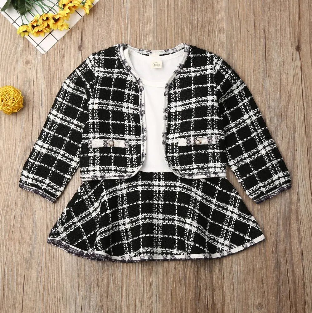 Plaid Two - Piece Long Sleeve Baby Girl Outfit – Sweater + Skirt Set - Handpicked Hub