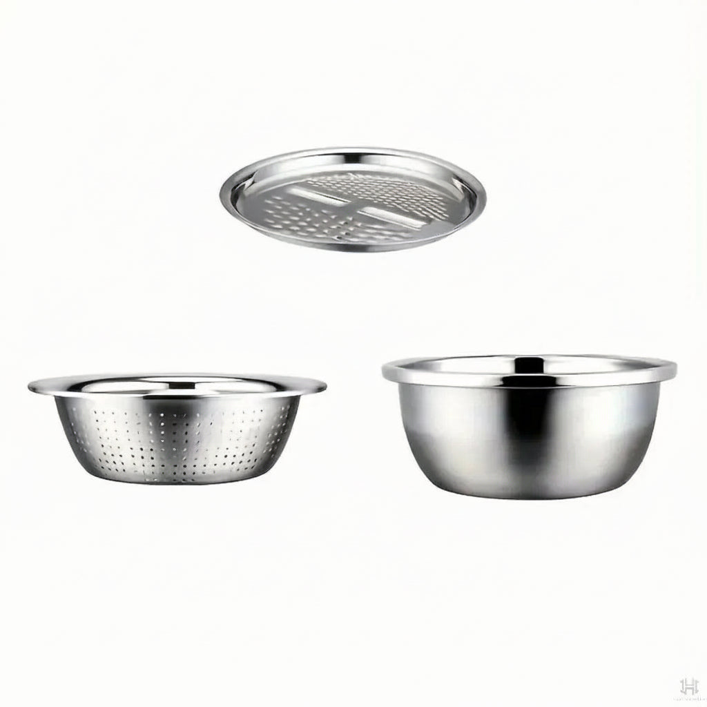 3PCS/1Set Vegetable Slicer, Stainless Steel Slicer, Potato Slicer, Vegetable Washing Basin, Drain Basket, Multifunctional