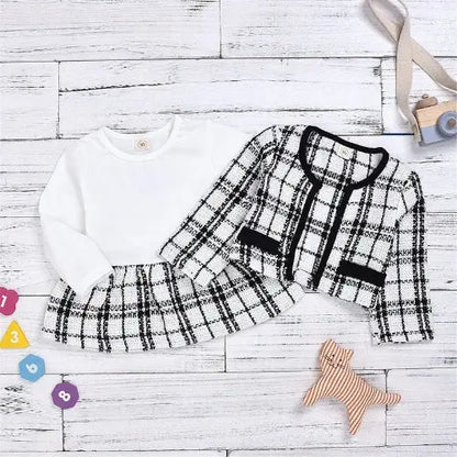 Plaid Two - Piece Long Sleeve Baby Girl Outfit – Sweater + Skirt Set - Handpicked Hub