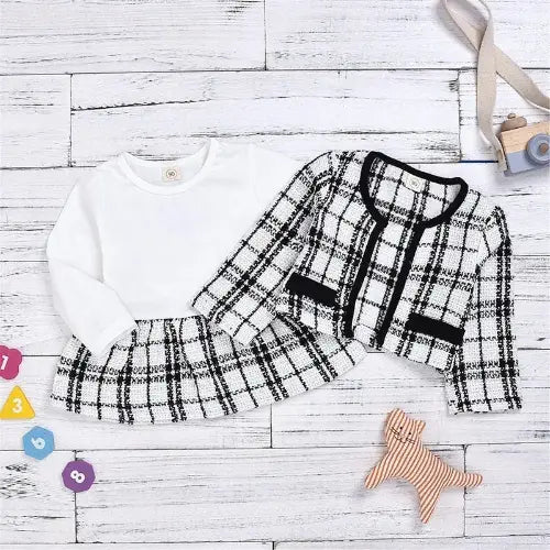 Plaid Two - Piece Long Sleeve Baby Girl Outfit – Sweater + Skirt Set - Handpicked Hub