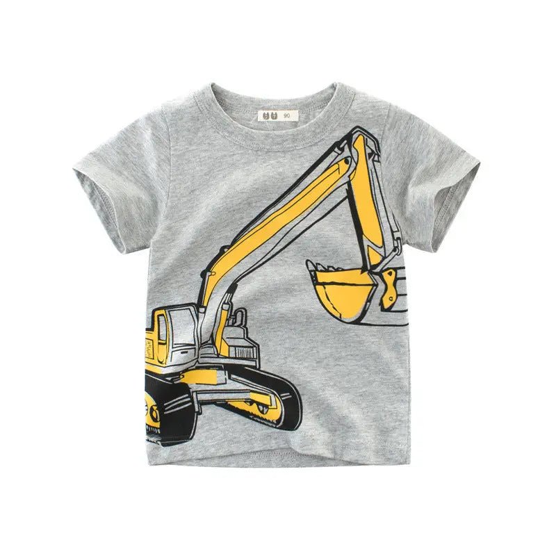 Yellow Excavator T-Shirt – Cotton Summer Tee for Boys & Girls (Ages 3–8) - Handpicked Hub