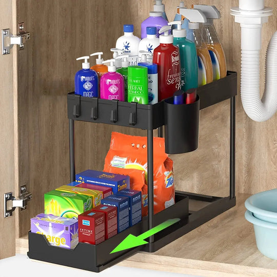 2-Pack under Sink Organizer, 2 Tier Sliding under Sink Storage, for Bathroom & Kitchen