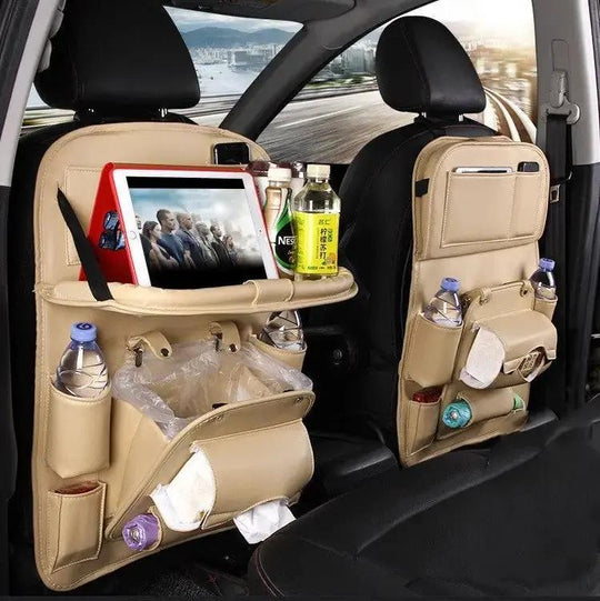 PU Leather Car Storage Bag Multifunction Seat Back Tray Hanging Bag Waterproof Car Organizer Automotive Interior Accessories Handpicked Hub