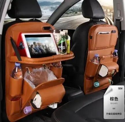 PU Leather Car Storage Bag Multifunction Seat Back Tray Hanging Bag Waterproof Car Organizer Automotive Interior Accessories Handpicked Hub
