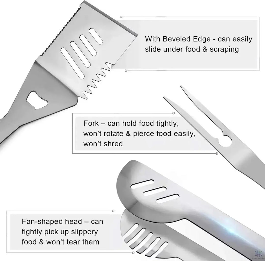 Ultimate 3-Piece BBQ Grill Tools Set - Spatula, Tongs, Fork &amp; Insulated Glove for Perfect Grilling Adventures - Ideal Gift for BBQ Lovers
