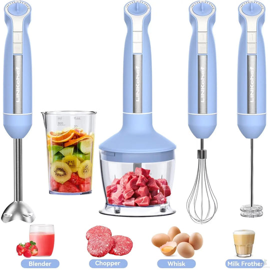 Immersion Blender, 20-Speed 1000W 5-in-1 | LINKChef Hand Blender Kit with Chopper, Whisk, Milk Frother, 600ml Beaker