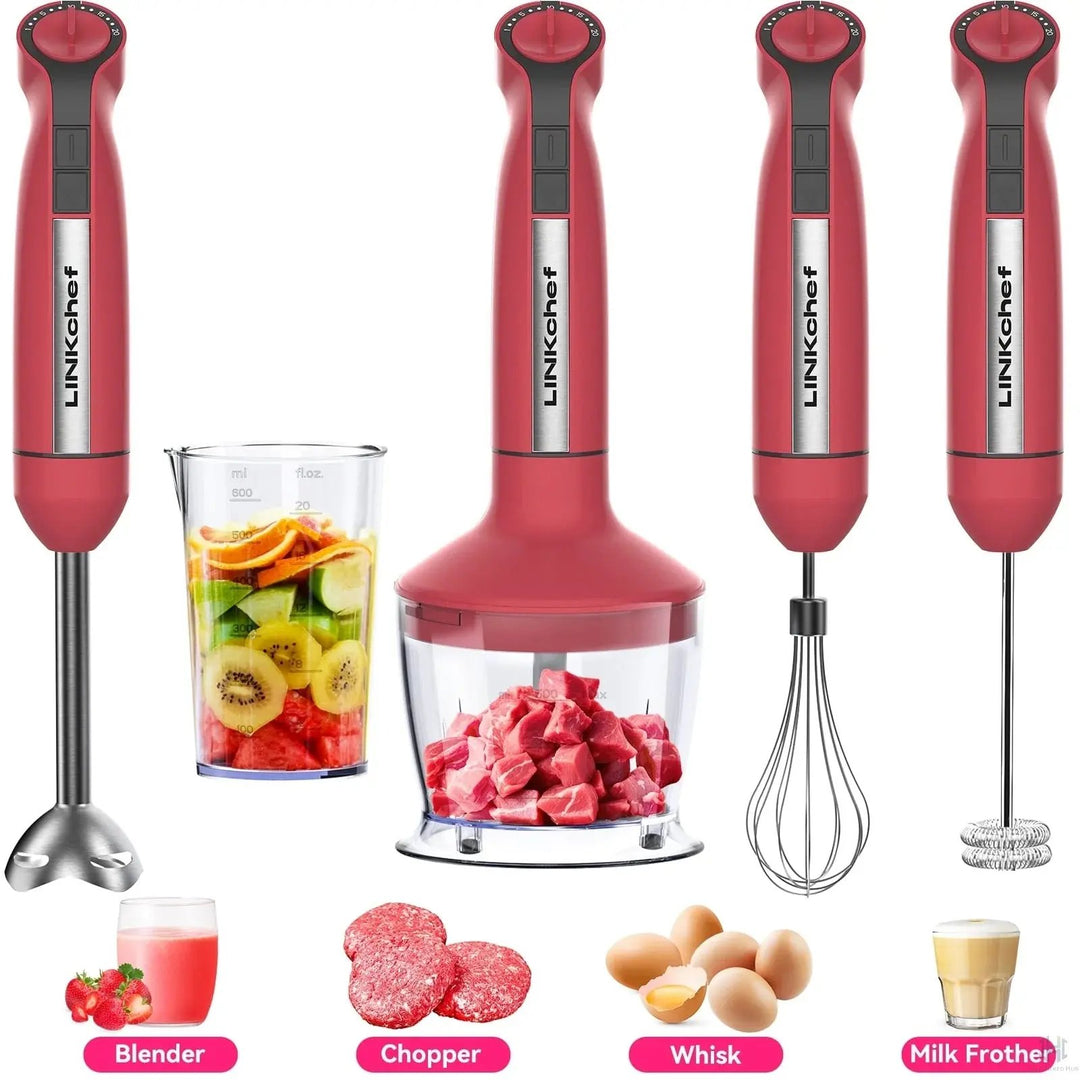 Immersion Blender, 20-Speed 1000W 5-in-1 | LINKChef Hand Blender Kit with Chopper, Whisk, Milk Frother, 600ml Beaker