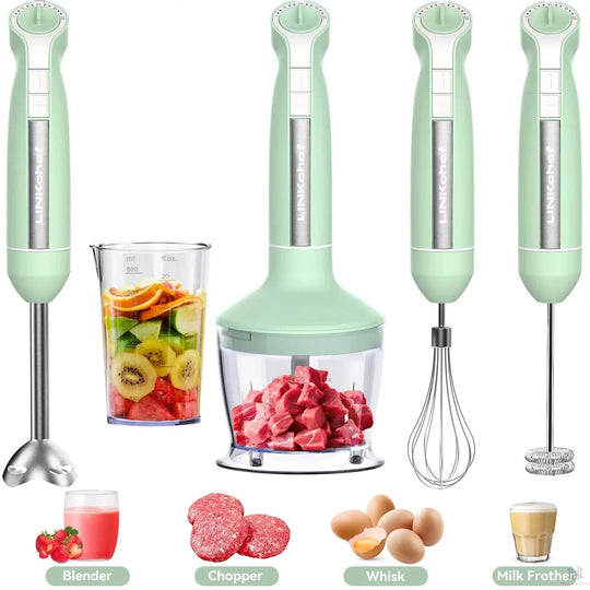Immersion Blender, 20-Speed 1000W 5-in-1 | LINKChef Hand Blender Kit with Chopper, Whisk, Milk Frother, 600ml Beaker