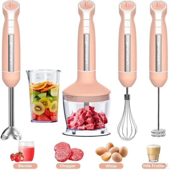 Immersion Blender, 20-Speed 1000W 5-in-1 | LINKChef Hand Blender Kit with Chopper, Whisk, Milk Frother, 600ml Beaker