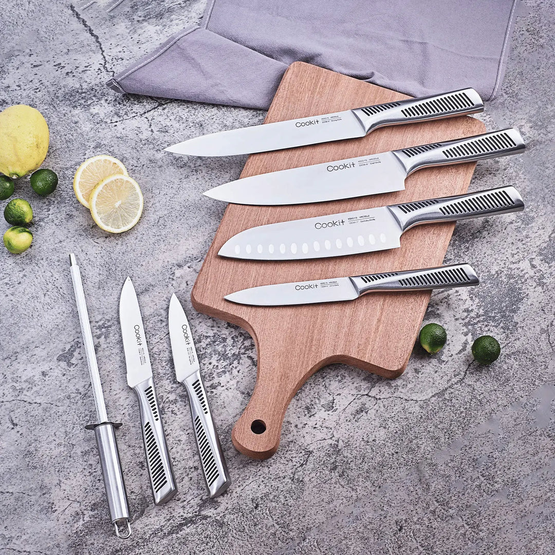 Kitchen Knife Set; 15 Piece Knife Sets with Block; Chef Knives with Crimson Medea
