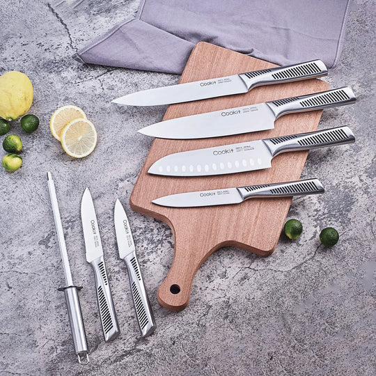 Kitchen Knife Set; 15 Piece Knife Sets with Block; Chef Knives with Crimson Medea