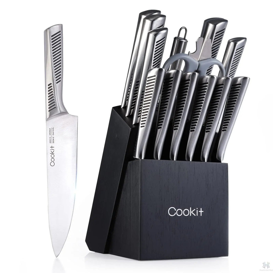 Kitchen Knife Set, 15 Piece Knife Sets with Block, Chef Knives with Non-Slip German Stainless Steel Hollow Handle Cutlery Set with Multifunctional Scissors Knife Sharpener  Amazon Platform Banned Handpicked Hub