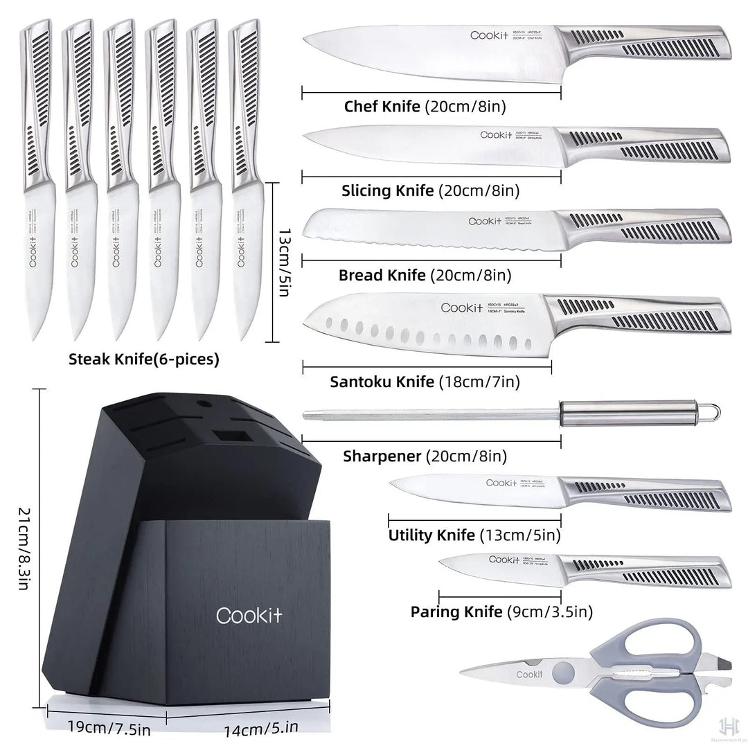 Kitchen Knife Set, 15 Piece Knife Sets with Block, Chef Knives with Non-Slip German Stainless Steel Hollow Handle Cutlery Set with Multifunctional Scissors Knife Sharpener  Amazon Platform Banned Handpicked Hub