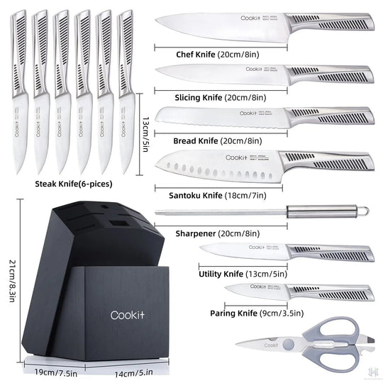 Kitchen Knife Set, 15 Piece Knife Sets with Block, Chef Knives with Non-Slip German Stainless Steel Hollow Handle Cutlery Set with Multifunctional Scissors Knife Sharpener  Amazon Platform Banned Handpicked Hub