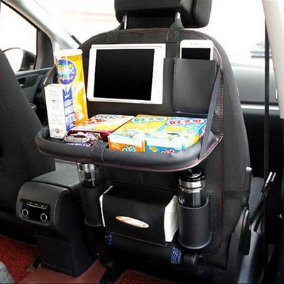 Premium Car Seat Back Organizer with Foldable Table - Gray