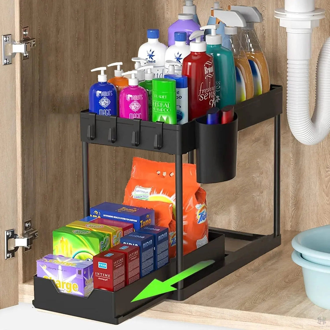 2-Pack under Sink Organizer, 2 Tier Sliding under Sink Storage, for Bathroom & Kitchen