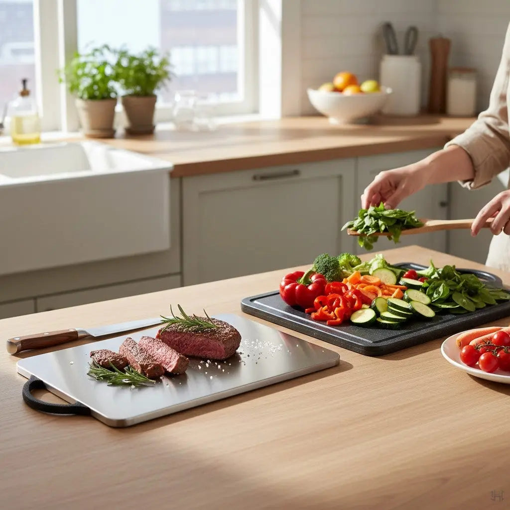 Solve Haus DualEdge cutting board designed for raw meat and produce prep separation