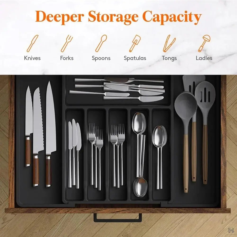 8 Grids Adjustable Kitchen Storage Organizer Tray – Plastic Multifunctional Drawer Organizer for Kitchen Counter Utensils