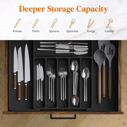 8 Grids Adjustable Kitchen Storage Organizer Tray – Plastic Multifunctional Drawer Organizer for Kitchen Counter Utensils