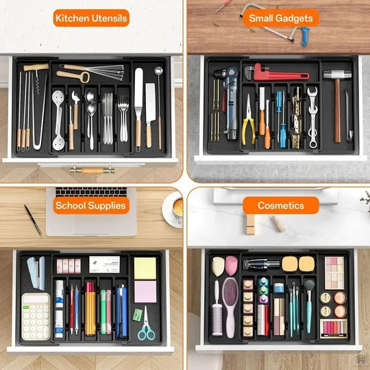 8 Grids Adjustable Kitchen Storage Organizer Tray – Plastic Multifunctional Drawer Organizer for Kitchen Counter Utensils