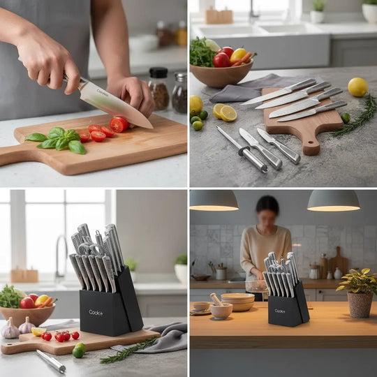 TitanChef Pro 15-Piece Knife Set with Wooden Block TitanChef