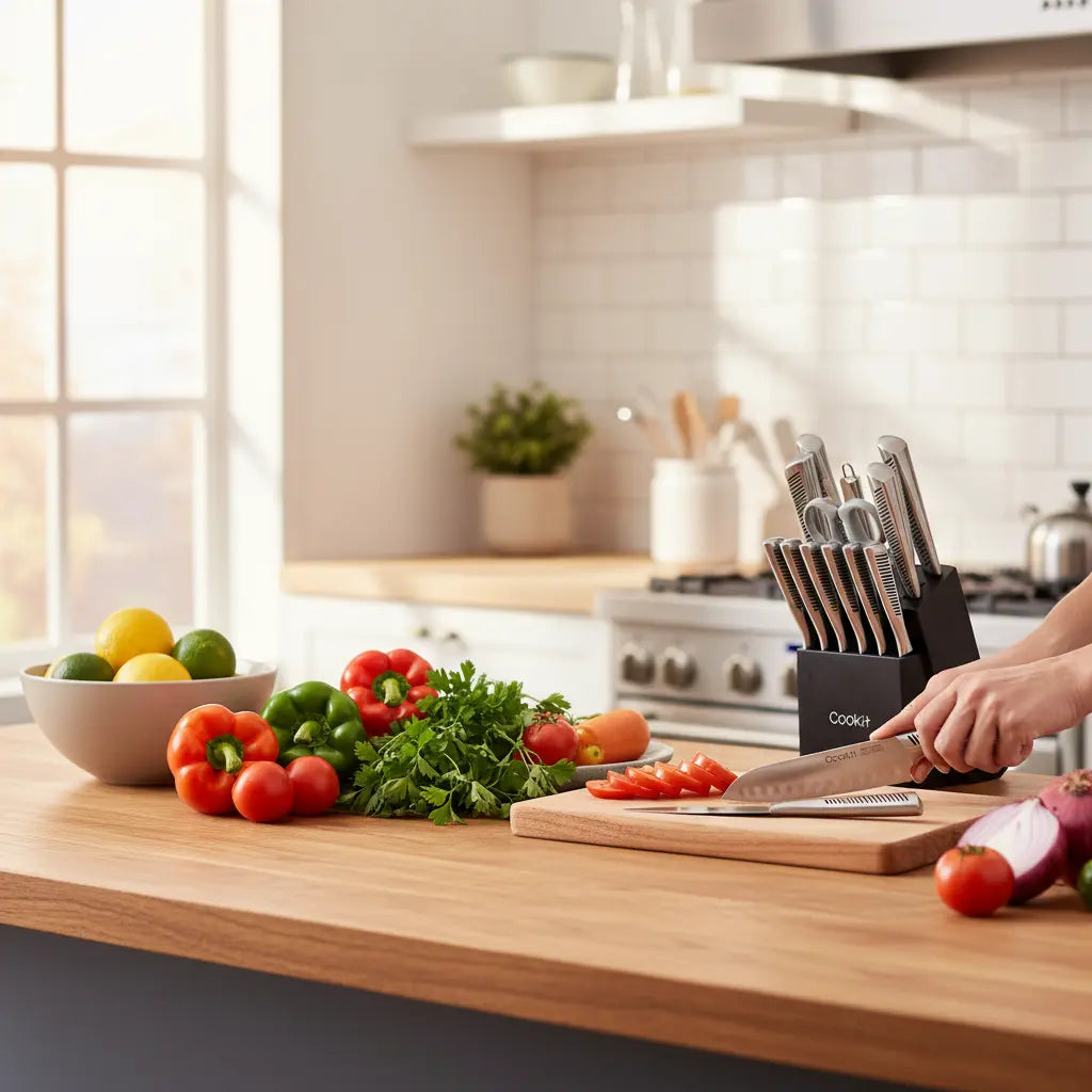 TitanChef Pro 15-Piece Knife Set with Wooden Block TitanChef