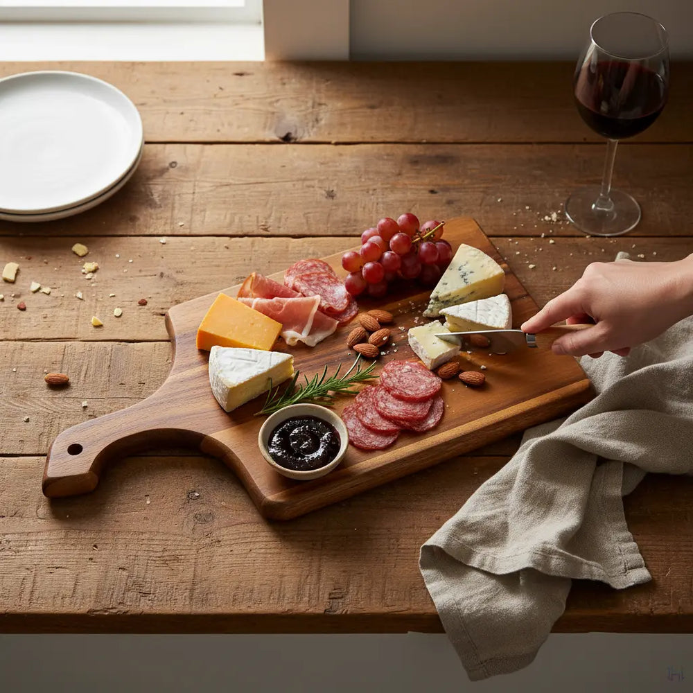 TitanChef Pro Acacia Wood Cutting Board 9" x 14" Azure Lily