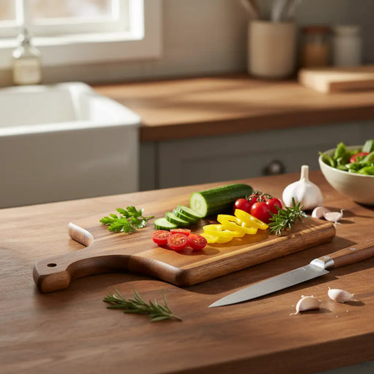 TitanChef Pro Acacia Wood Cutting Board 9" x 14" Azure Lily