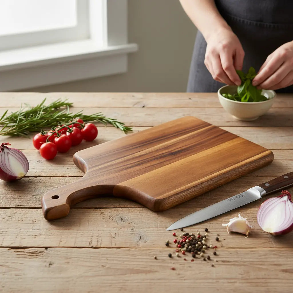 TitanChef Pro Acacia Wood Cutting Board 9" x 14" Azure Lily
