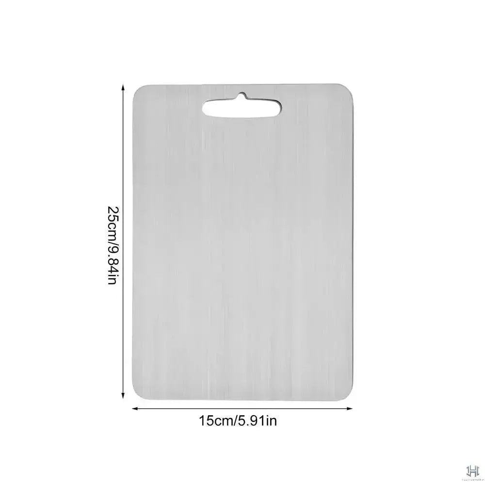 Handpicked Hub stainless steel prep and carving board with hanging hole. Lightweight, thin, and durable.