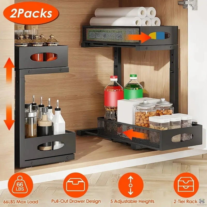 Solve Haus SinkBase Pro: 2-Pack Pull-Out Under Sink Organizer Handpicked Hub
