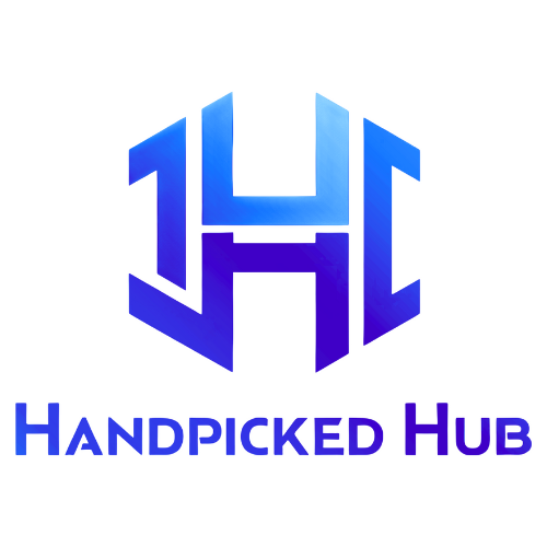Blue and purple logo with 'Handpicked Hub' text on a white background