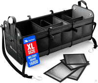 Car Trunk Organizer – Large Collapsible Storage Box with Adjustable Compartments – Heavy-Duty Cargo Organizer for SUV, Truck & Car – Non-Slip Waterproof Trunk Storage Bin for Groceries & Tools - XL