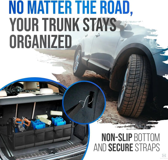 Car Trunk Organizer – Large Collapsible Storage Box with Adjustable Compartments – Heavy-Duty Cargo Organizer for SUV, Truck & Car – Non-Slip Waterproof Trunk Storage Bin for Groceries & Tools - XL