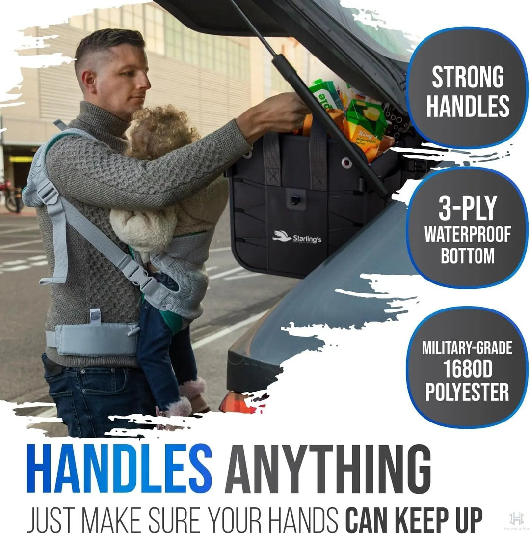 Car Trunk Organizer – Large Collapsible Storage Box with Adjustable Compartments – Heavy-Duty Cargo Organizer for SUV, Truck & Car – Non-Slip Waterproof Trunk Storage Bin for Groceries & Tools - XL