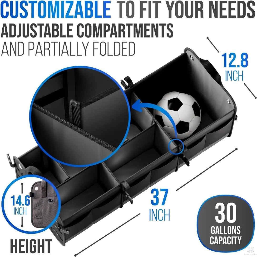 Car Trunk Organizer – Large Collapsible Storage Box with Adjustable Compartments – Heavy-Duty Cargo Organizer for SUV, Truck & Car – Non-Slip Waterproof Trunk Storage Bin for Groceries & Tools - XL