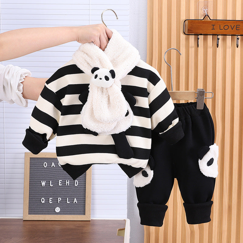 Fleece-Lined Striped Sweater Suit - Cozy and Cute for Kids