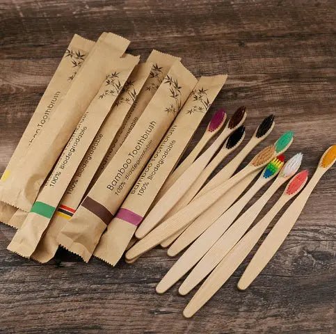 Colorful Natural Bamboo Toothbrush - Soft Charcoal Bristles Eco-Friendly Dental Care Handpicked Hub