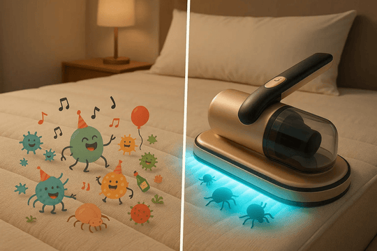 Left: Your mattress right now. Right: What happens when you bring in the CleanSleep UV Mattress Vacuum.